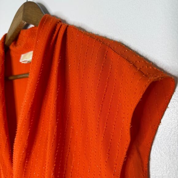 Michael Kors Orange V-Neck Blouse 0X Sleeveless Textured Lightweight Career - Picture 2 of 7
